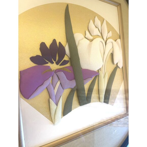 VTG Set of 2 Large Japanese Wall Art Frame 3D Silk Fabric Collage Geisha Floral - Picture 13 of 16